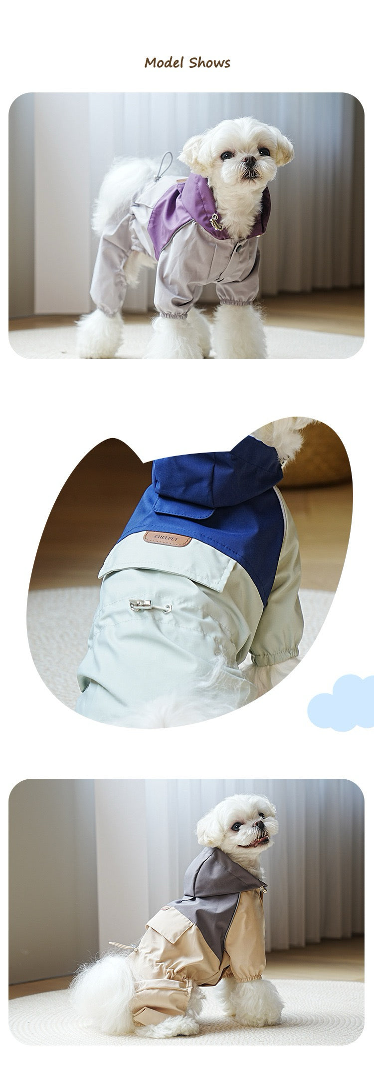 Dog Hooded Jacket and Raincoat, Windproof & Waterproof, Multiple size