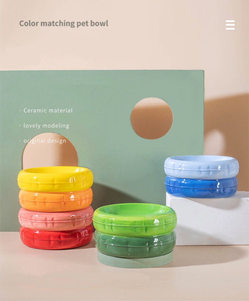 Dual Macaron Ceramic Pet Bowl - Food bowl and Water bowl